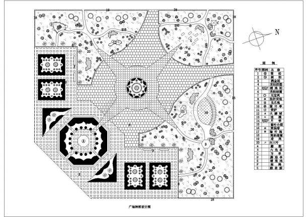 某城市园林广场绿化种植规划设计cad总平面施工图